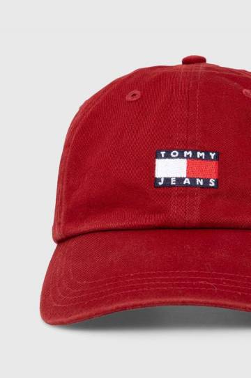 Хлопковая кепка Tommy Jeans цвет бордовый с аппликацией Хлопковая кепка Tommy Jeans цвет бордовый с аппликацией