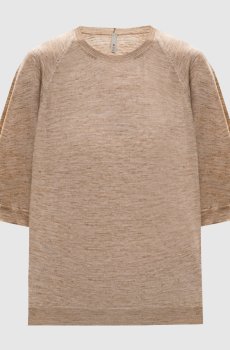 Бежевая футболка из кашемира, шелка и льна
