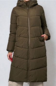 Стьобане пальто з капюшоном - жовто-зелений