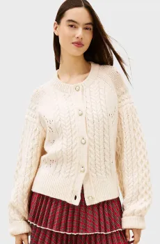 Женский белый шерстяной кардиган TOMMY GIRL PREPPY CABLE Белый S Tommy Jeans DW0DW22511