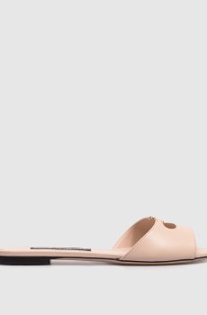 Бежевые кожаные шлепанцы с монограммой