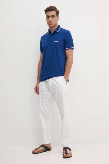 Поло Tommy Hilfiger мужское цвет синий с аппликацией MW0MW34768 Поло Tommy Hilfiger мужское цвет синий с аппликацией MW0MW34768