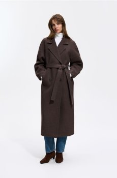 Reserved - Двобортне пальто oversize - темно коричневий - 091KY-89X