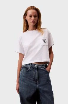 Женская белая футболка BOXY CK CREST CROP POCKET Белый S Calvin Klein Jeans LV047B847G