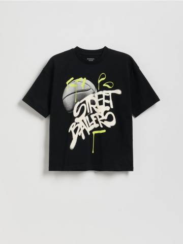 Reserved - Бавовняна футболка з принтом - чорний - 068FH-99X