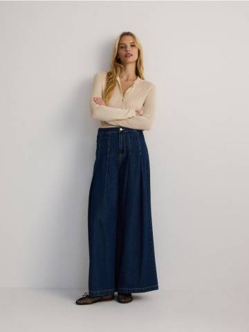 Reserved - Джинси wide leg зі складками - темно-синій - YT354-59J Reserved - Джинси wide leg зі складками - темно-синій - YT354-59J