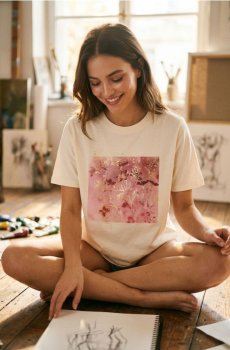 Бавовняна футболка з коротким рукавом і золотим принтом - кремовий