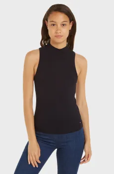 Женский черный топ SLIM 5X2 RIB MOCK-NK TANK NS Черный XS Tommy Hilfiger WW0WW41027