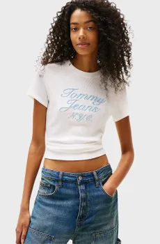 Женская белая футболка SLIM WAFFLE Белый M Tommy Jeans DW0DW20906