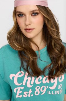 Бавовняна футболка з написом Chicago - жовто-зелений