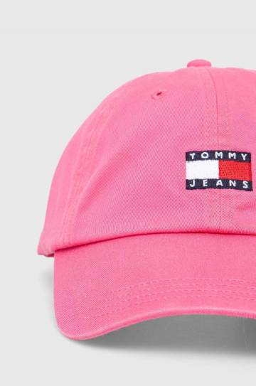 Хлопковая кепка Tommy Jeans цвет розовый с аппликацией Хлопковая кепка Tommy Jeans цвет розовый с аппликацией