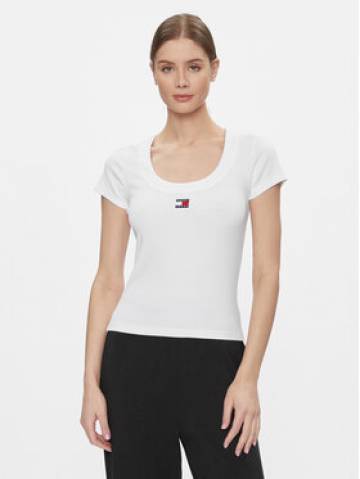 Tommy Jeans Футболка Tjw Slim Badge Rib Tee Ss DW0DW17396 Білий Slim Fit Tommy Jeans Футболка Tjw Slim Badge Rib Tee Ss DW0DW17396 Білий Slim Fit