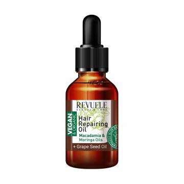 Восстанавливающее масло для волос Revuele Vegan & Organic Hair Repair Oil с экстрактом макадамии и моринги, 30 мл Восстанавливающее масло для волос Revuele Vegan & Organic Hair Repair Oil с экстрактом макадамии и моринги, 30 мл