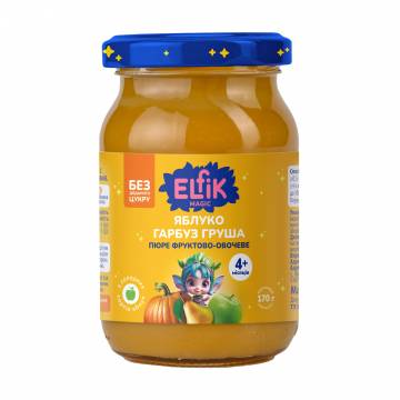 Детское фруктовое пюре Elfik Magic Яблоко, тыква и груша, без добавленного сахара, от 4 месяцев, 170 г Детское фруктовое пюре Elfik Magic Яблоко, тыква и груша, без добавленного сахара, от 4 месяцев, 170 г