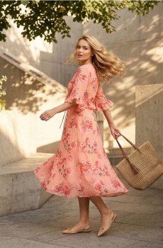 Сукня міді з рюшами у квітковий принт - різнобарвний