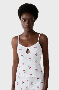 Женский белый топ с узором CHERRY Белый M Etam 6554966