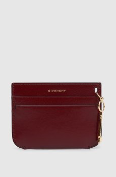 Бордовый кожаный картхолдер с подвеской