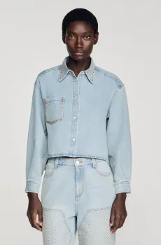 Женская голубая джинсовая рубашка Голубой XS Sandro SFPCM01562_Light bu jean