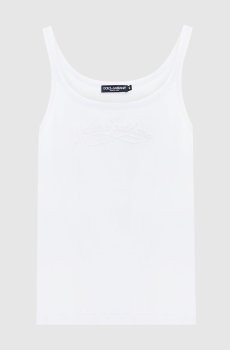 Белый топ в рубчике с вышивкой логотипа