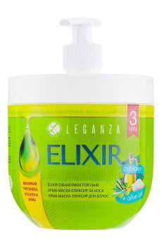Уценка! Крем-маска эликсир для волос Leganza Elixir с коллагеном и оливковым маслом, 1 л (с дозатором)