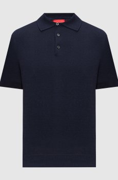 Синее поло из льна и шелка