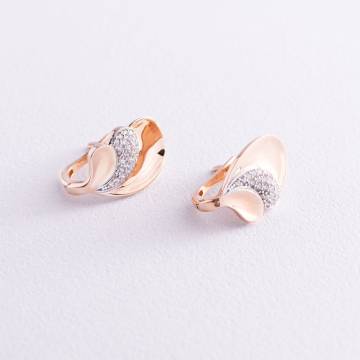 Золотые серьги на английской застежке с фианитами с04853 Золотые серьги на английской застежке с фианитами с04853
