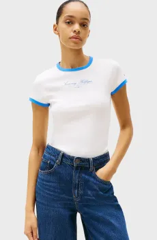 Женская белая футболка SLIM SCRIPT Белый L Tommy Hilfiger WW0WW44581