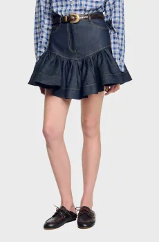 Женская темно-синяя джинсовая юбка Синий 36 Sandro SFPJU01507_Deep blue