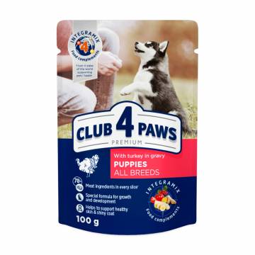 Влажный корм для щенков Club 4 Paws Premium с индейкой в соусе, 100 г Влажный корм для щенков Club 4 Paws Premium с индейкой в соусе, 100 г