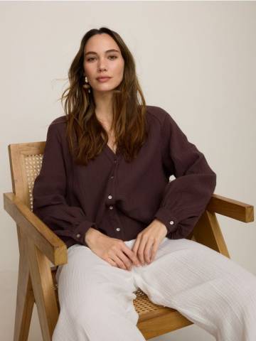 Reserved - LADIES` SHIRT - коричневий - QI425-88X Reserved - LADIES` SHIRT - коричневий - QI425-88X