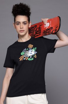 New Balance Brand Logo & Floral Printed Pure Cotton T-shirt