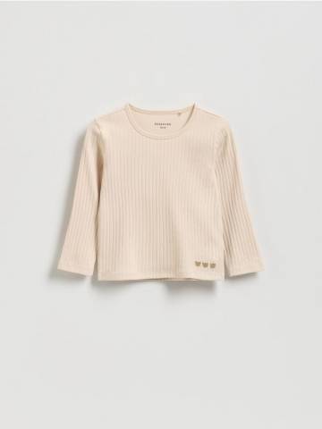 Reserved - Футболка з трикотажу в рубчик - нюдовий - 419FT-02X