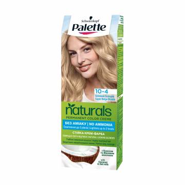 Безаммиачная краска для волос Palette Naturals Permanent Color Creme, 10-4 Бежевий блондин, 110 мл Безаммиачная краска для волос Palette Naturals Permanent Color Creme, 10-4 Бежевий блондин, 110 мл