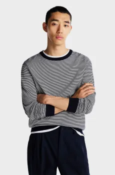 Мужской темно-синий джемпер в полоску DC COTTON LYOCELL CREWNECK Синий M Tommy Hilfiger MW0MW33524