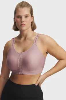 Женский розовый топ UA Infinity High Zip 2.0 Bra Розовый S (A-C) Under Armour 1384118-673