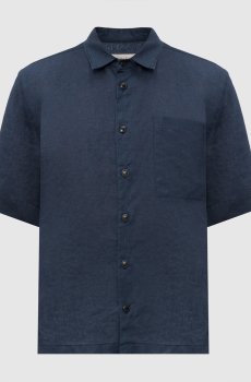 Синяя рубашка из льна с короткими рукавами