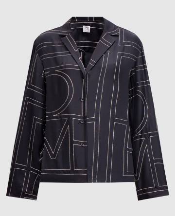 Черная блузка из шелка с вышивкой логотипа монограммы