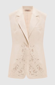 Бежевый жилет с леном с вышивкой ришелье
