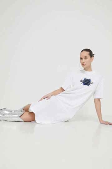 Хлопковое платье Karl Lagerfeld Jeans цвет белый mini прямая Хлопковое платье Karl Lagerfeld Jeans цвет белый mini прямая