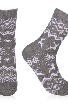 Носки женские AmiGА классические, махровые, серые, с орнаментом, размер 23-25