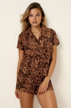 Віскозний піжамний комплект з шортами - різнобарвний