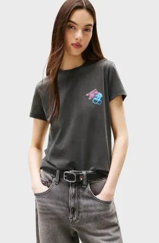 Женская серая футболка REG NEON CHERRY Серый L Tommy Jeans DW0DW22112