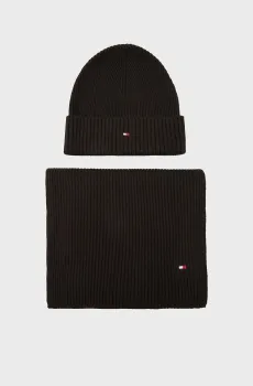 Мужской набор аксессуаров (шапка, шарф) FLAG PIMA COTTON BEANIE & SCARF Черный ONESIZE Tommy Hilfiger AM0AM12937