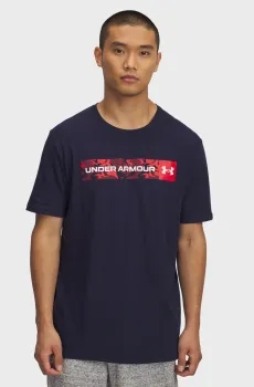 Мужская темно-синяя футболка UA CAMO CHEST STRIPE SS Синий S Under Armour 1376830-411