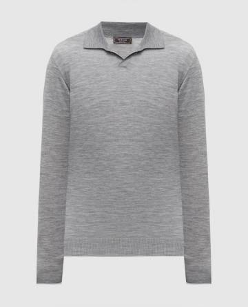 Серое меланжевое поло из шерсти