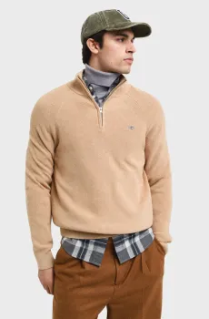 Мужская бежевая кофта COTTON WOOL RIB HALF ZIP Бежевый XL Gant 8050212