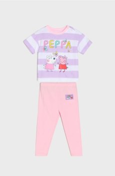 Бавовняна двочастинна піжама з принтом Peppa Pig - пастельний рожевий