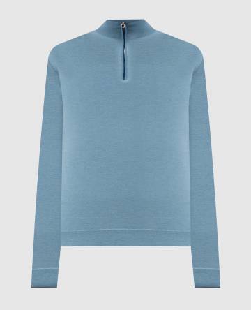 Голубой джемпер из шерсти, шелка и кашемира