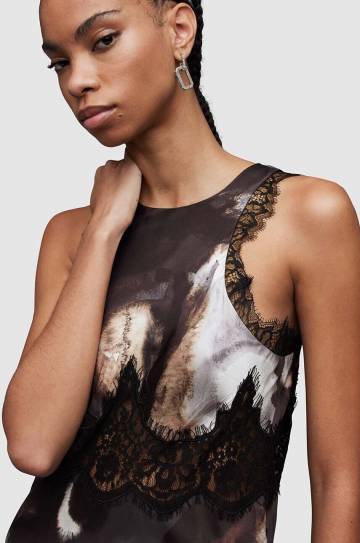 Платье с примесью шелка AllSaints Alula цвет серый maxi прямое Платье с примесью шелка AllSaints Alula цвет серый maxi прямое