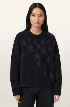 Женский черный шерстяной джемпер с узором COSMOS Черный M AllSaints W089KD